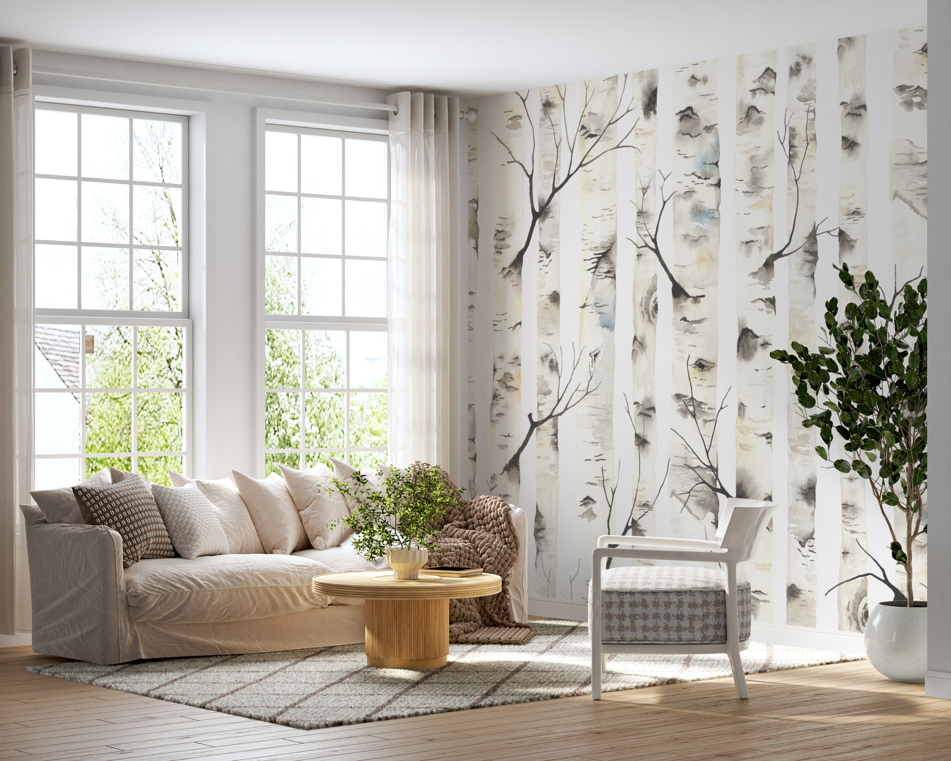 Nástěnná malba březového lesa