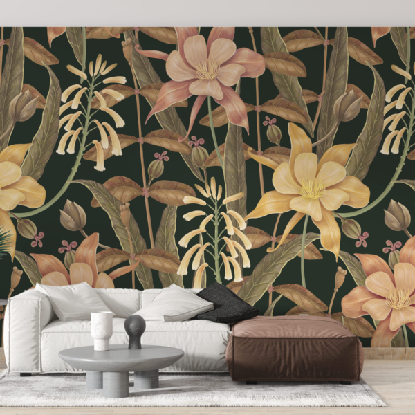 Nástěnná malba barevných květin