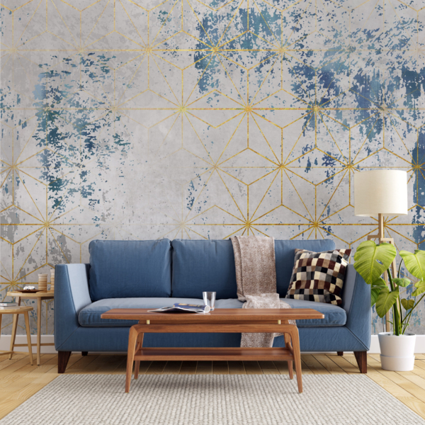 Nástěnná malba zlatých trojúhelníků