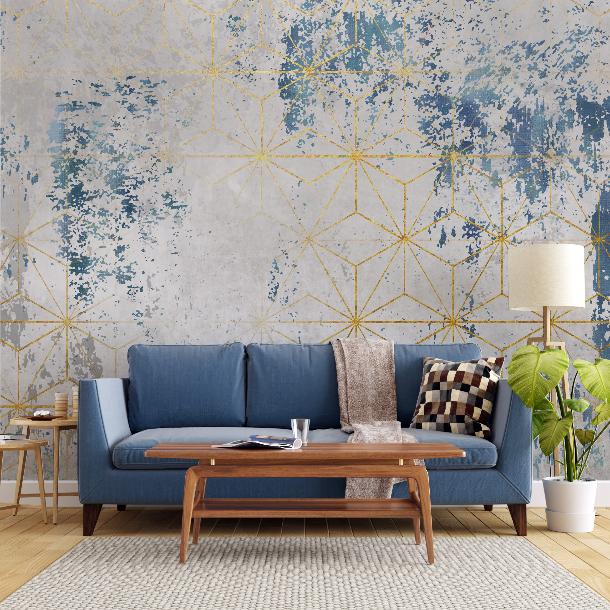 Nástěnná malba zlatých trojúhelníků