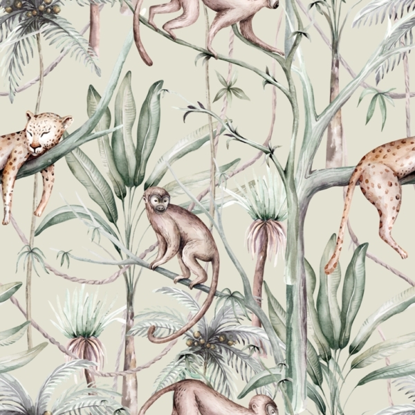 Nástěnná malba Spící jaguár a opice