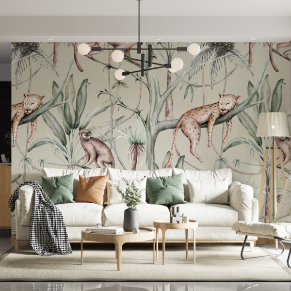 Nástěnná malba Spící jaguár a opice