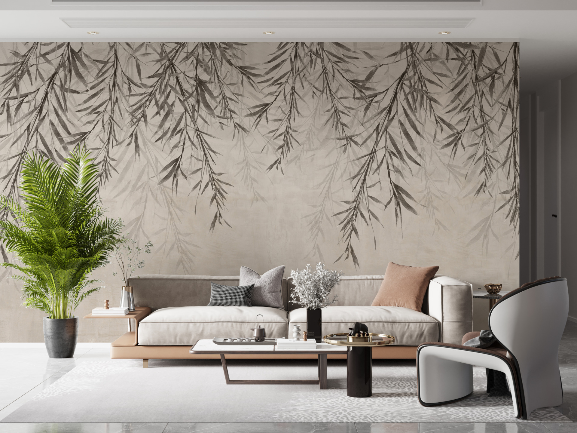 Nástěnná malba stropu s olivovou ratolestí