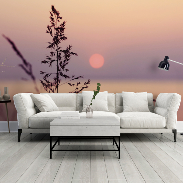 Nástěnná malba trávy při západu slunce