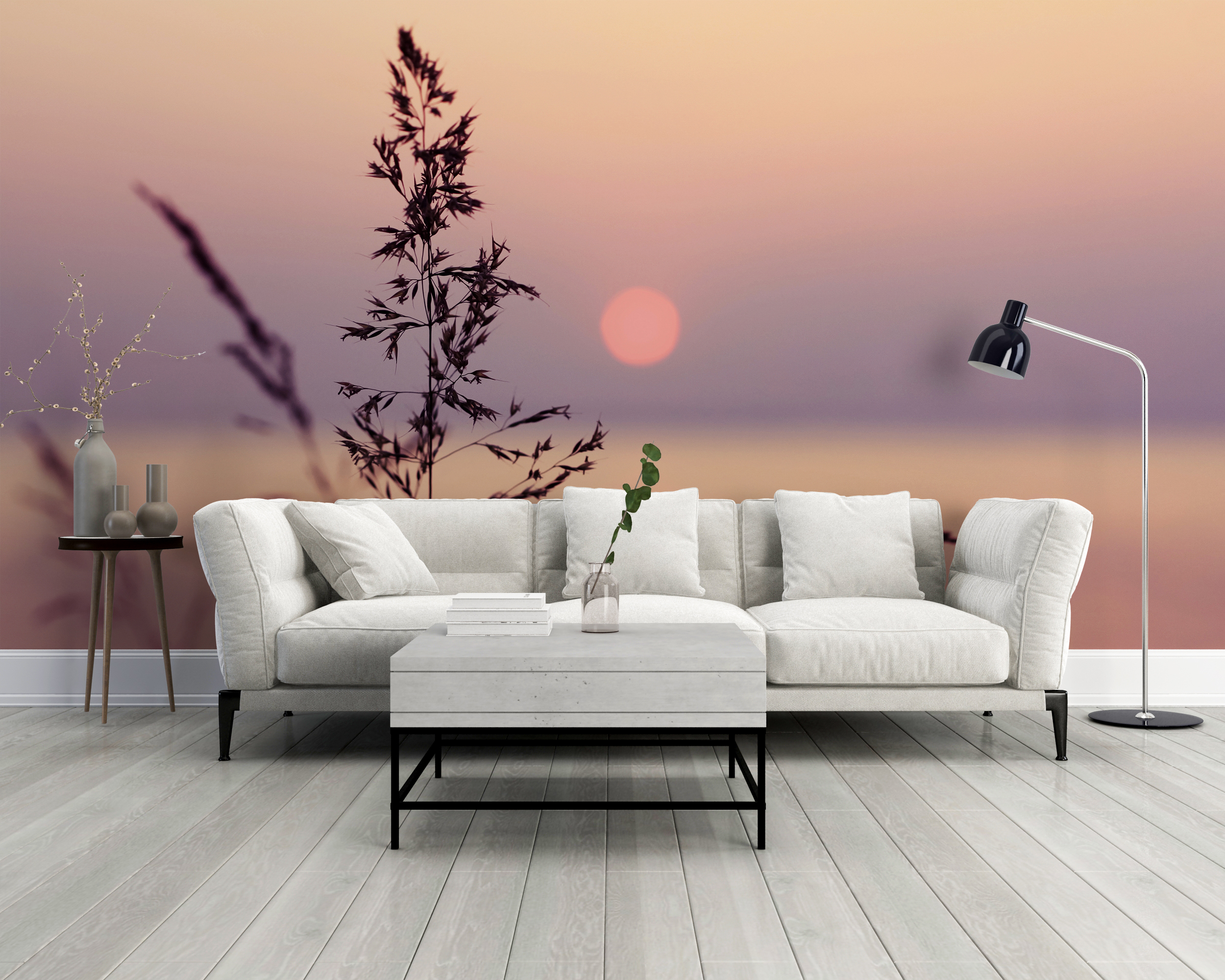 Nástěnná malba trávy při západu slunce