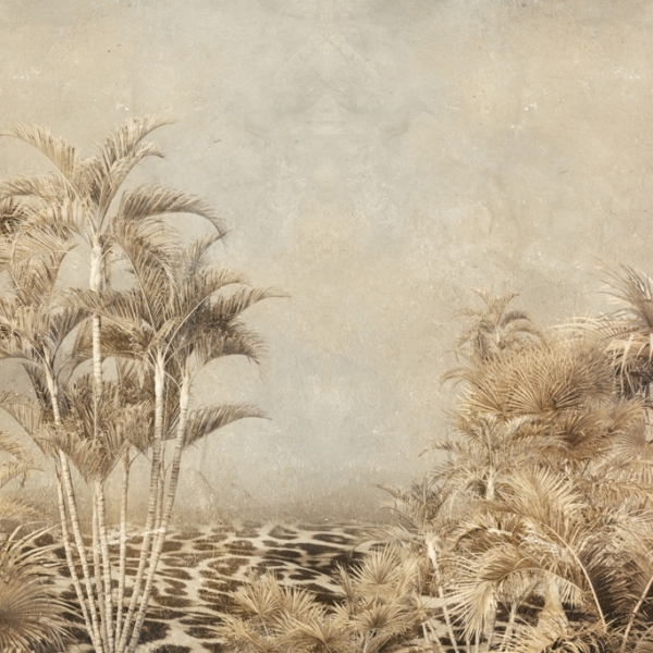 Nástěnná malba Tropická džungle v sépiové barvě