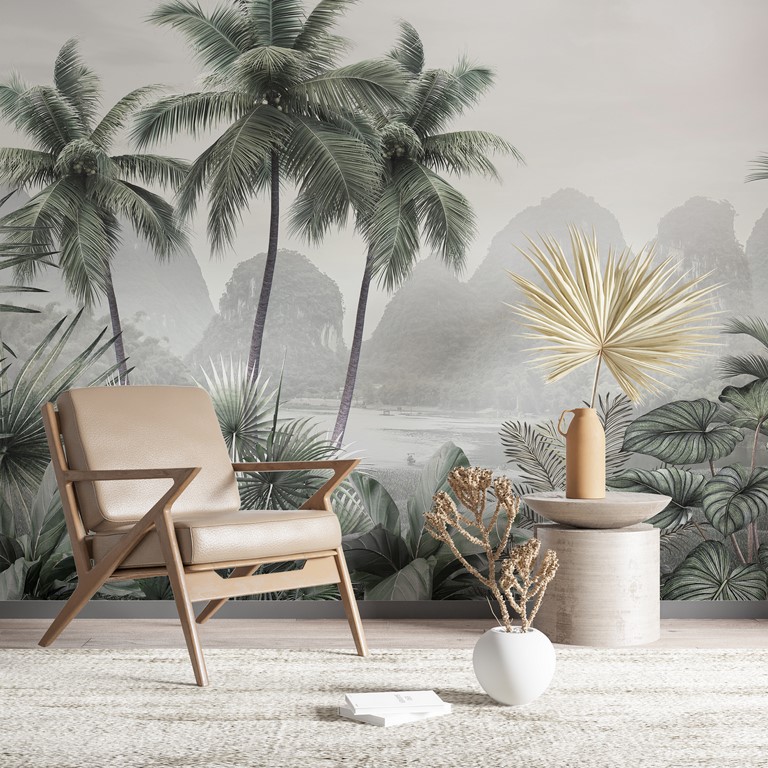 Nástěnná malba Tropické hory za mlhou