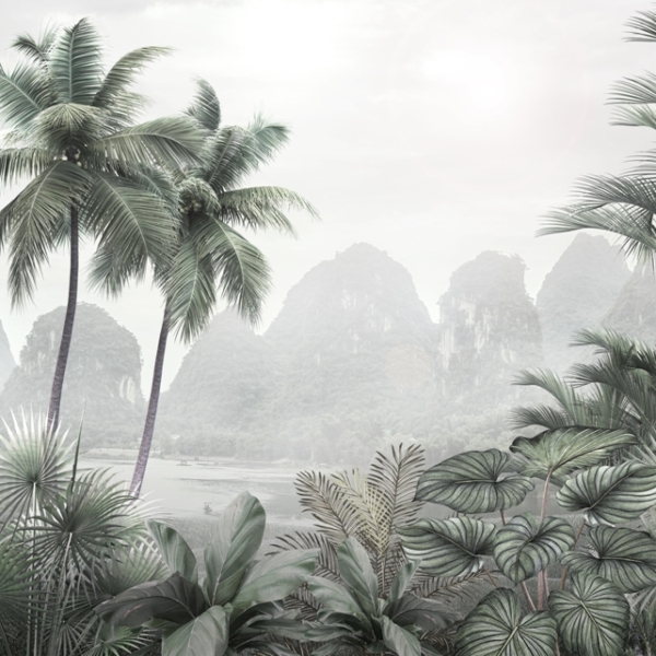 Nástěnná malba Tropické hory za mlhou
