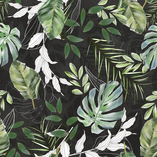 Nástěnná malba Tropické listy na černém pozadí