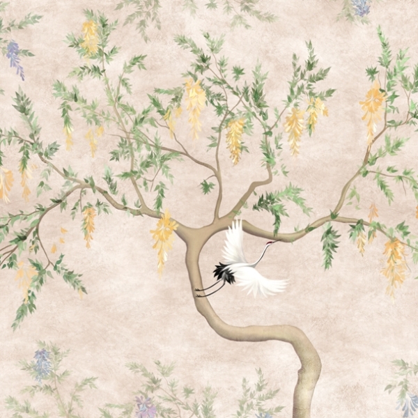 Nástěnná malba Tři odlétající jeřábi a strom