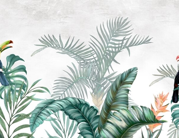 Nástěnné malby tukanů v listí