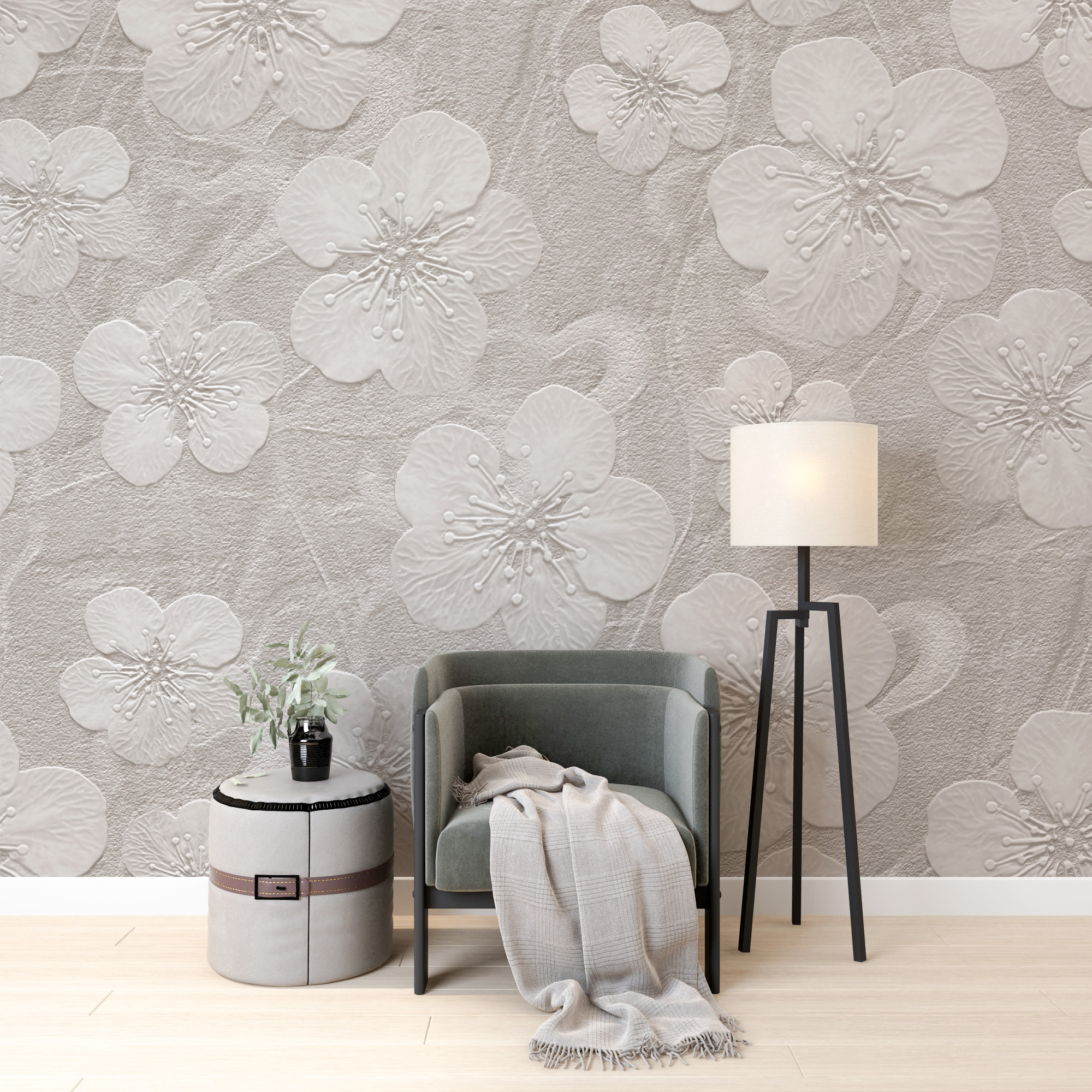 Bílá květinová nástěnná malba