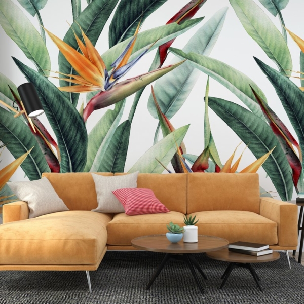 Nástěnná malba v kytici exotických květin