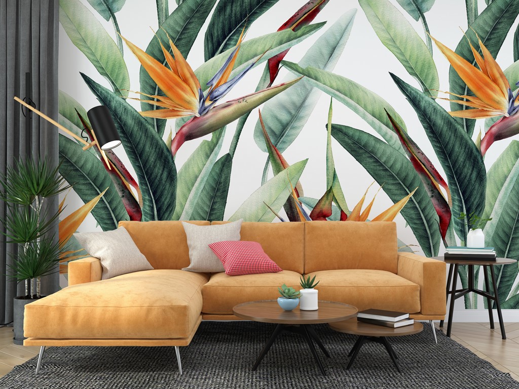 Nástěnná malba v kytici exotických květin