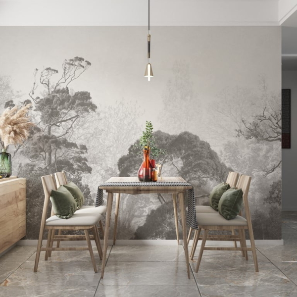 Freska Vrcholky exotických stromů v mlze