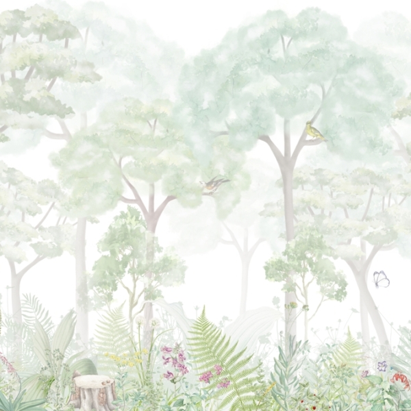 Nástěnná malba Jarní les za mlhou