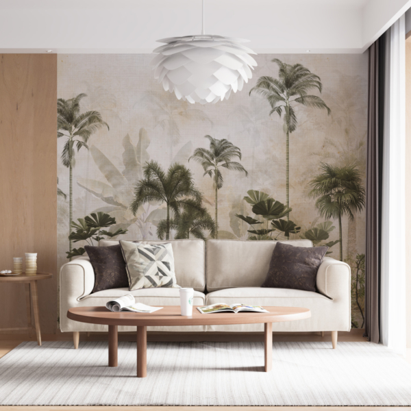 Nástěnná malba Vysoké palmy za mlhou