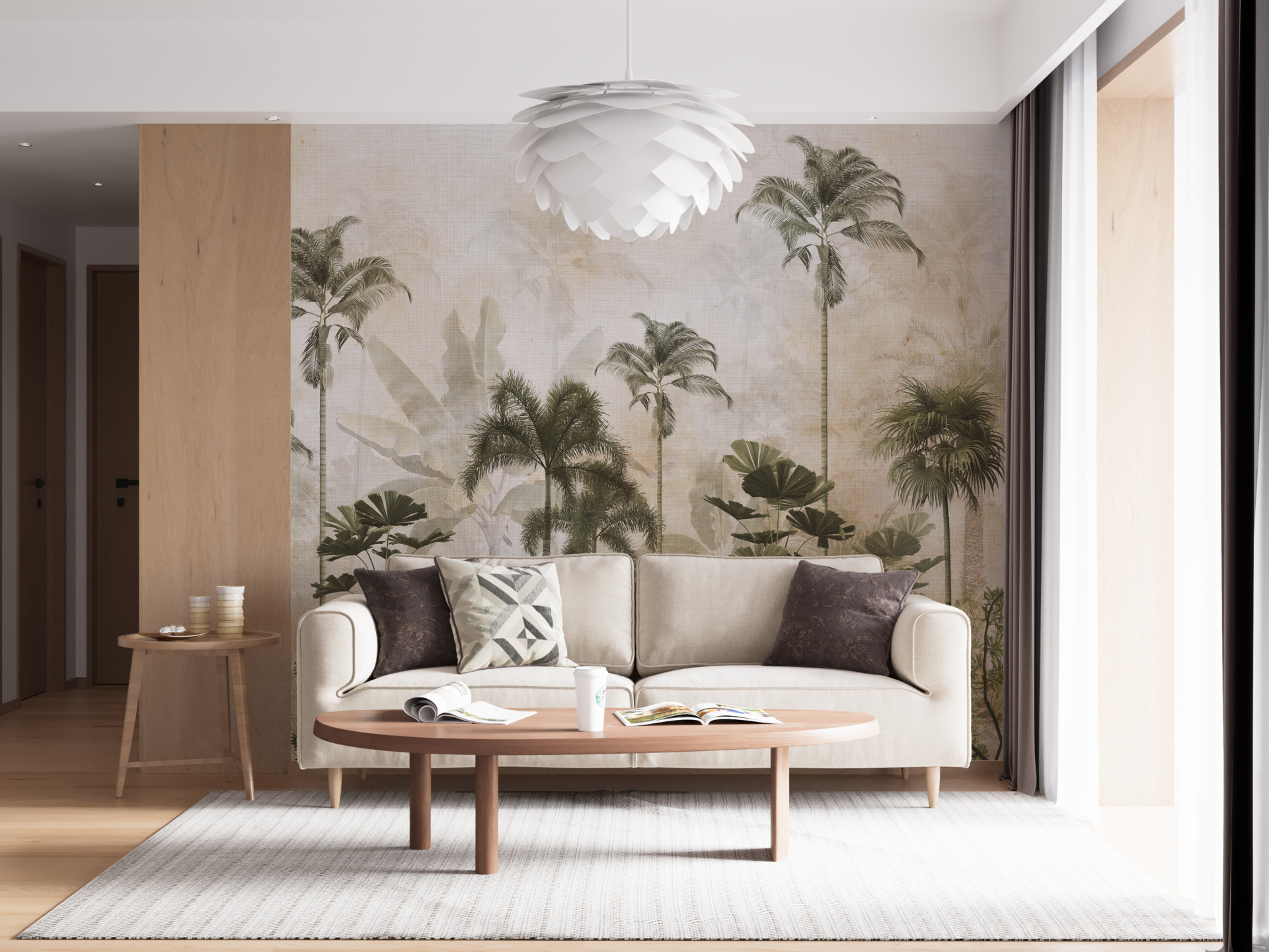 Nástěnná malba Vysoké palmy za mlhou