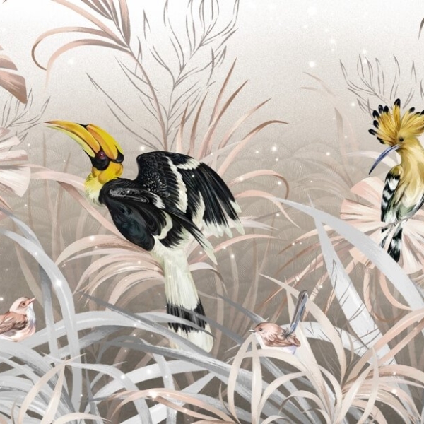 Nástěnná malba žlutých ptáků