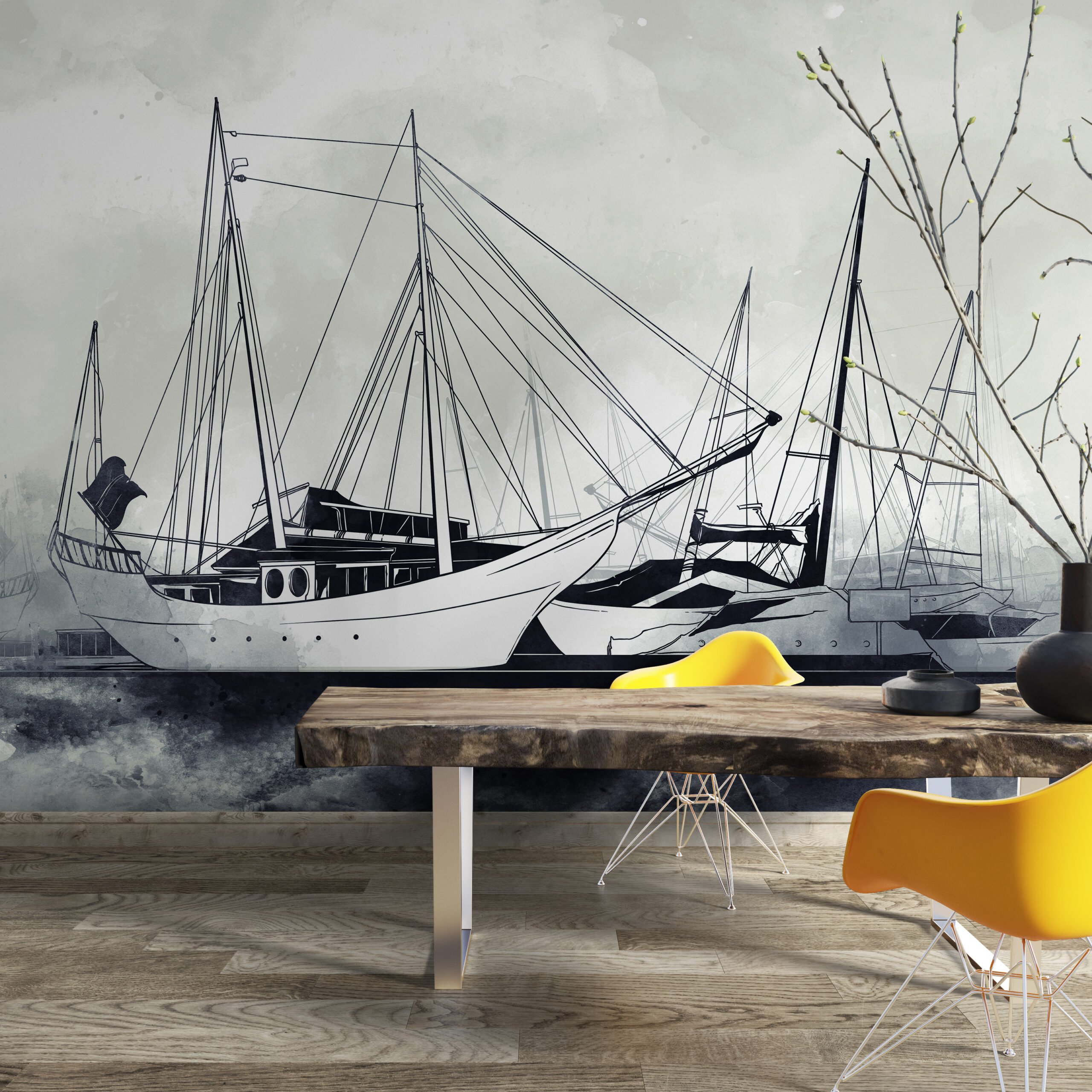 Nástěnná malba Plachetnice v přístavu