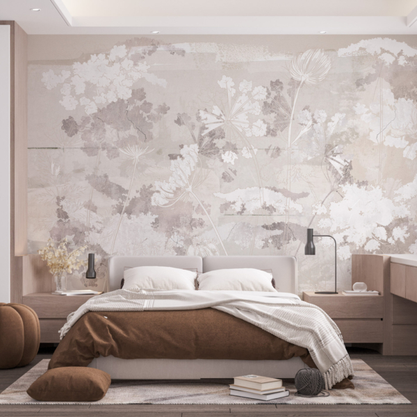 Nástěnný obrys bílých rostlin