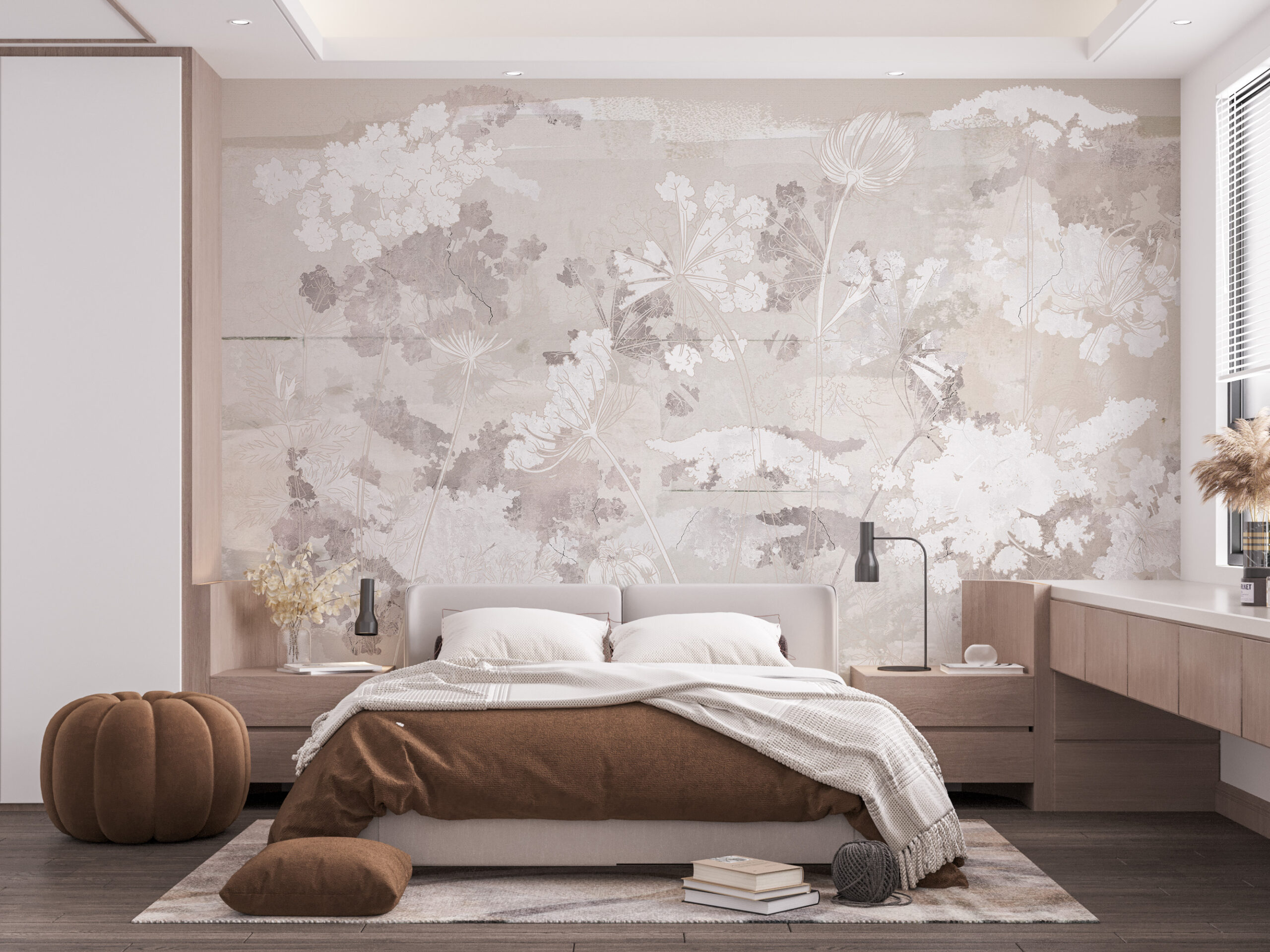 Nástěnný obrys bílých rostlin