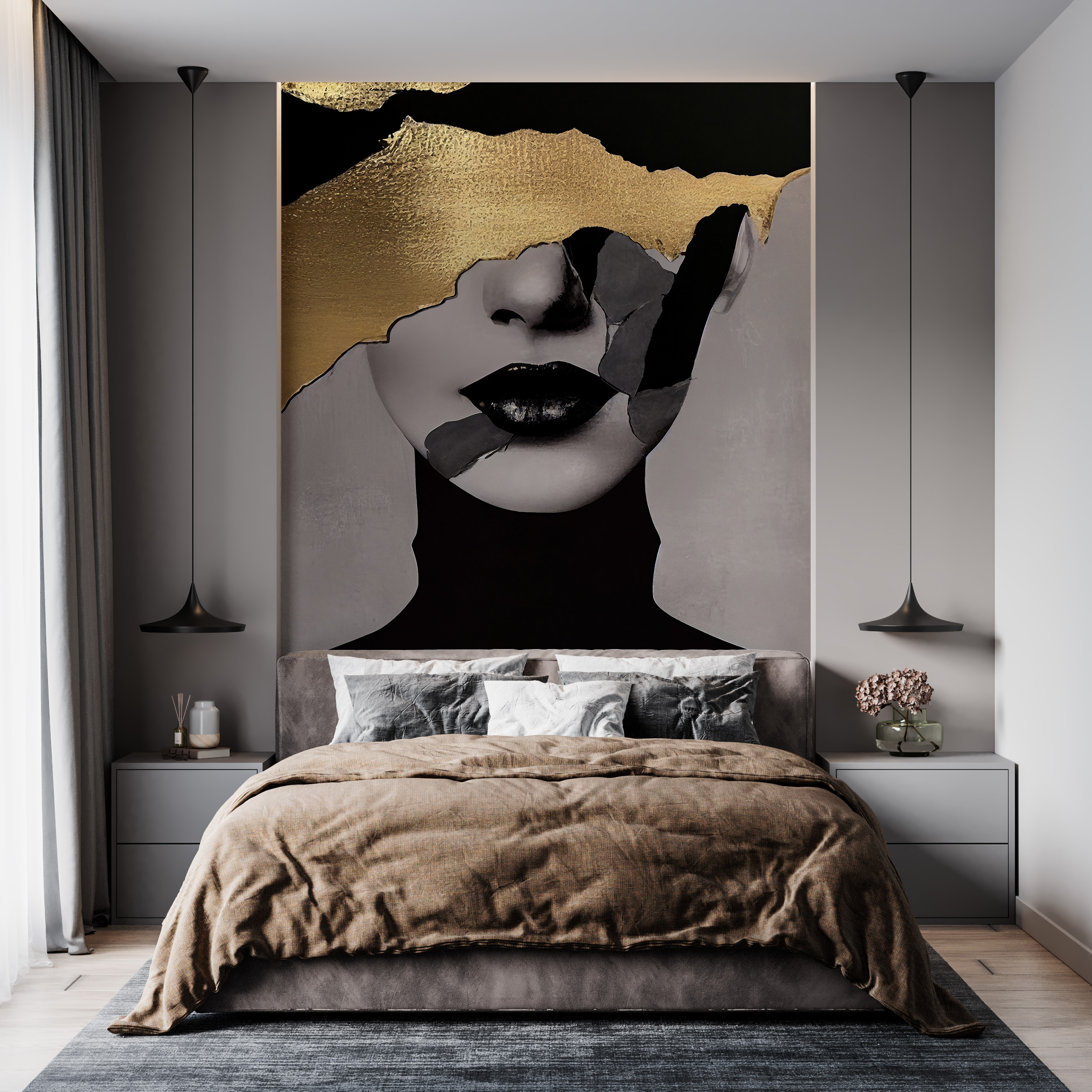 Nástěnná malba pokrytá zlatem