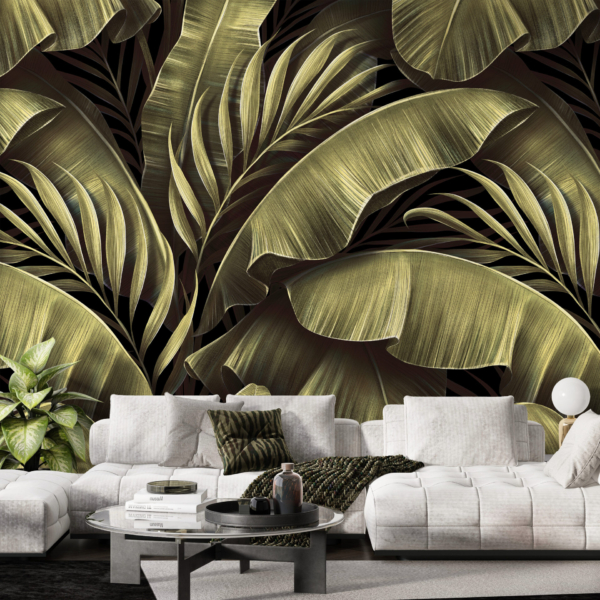 Tropické listy zelené nástěnné malby