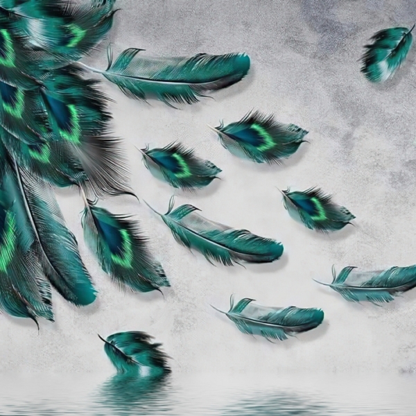 Zelená nástěnná malba Peacock Feather
