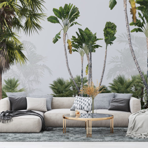 Nástěnná malba tropické zeleně a mlhy