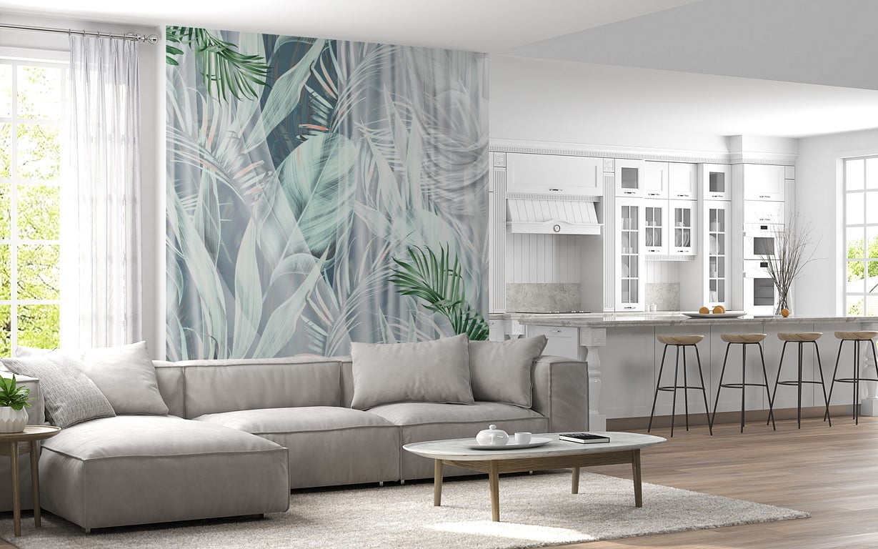 Nástěnná malba Zelené listy za oponou