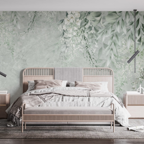 Zelené listy nástěnná malba