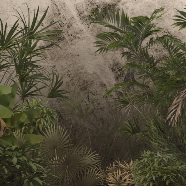 Nástěnná malba Zelené tropy na šedém pozadí