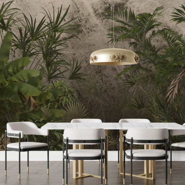 Nástěnná malba Zelené tropy na šedém pozadí