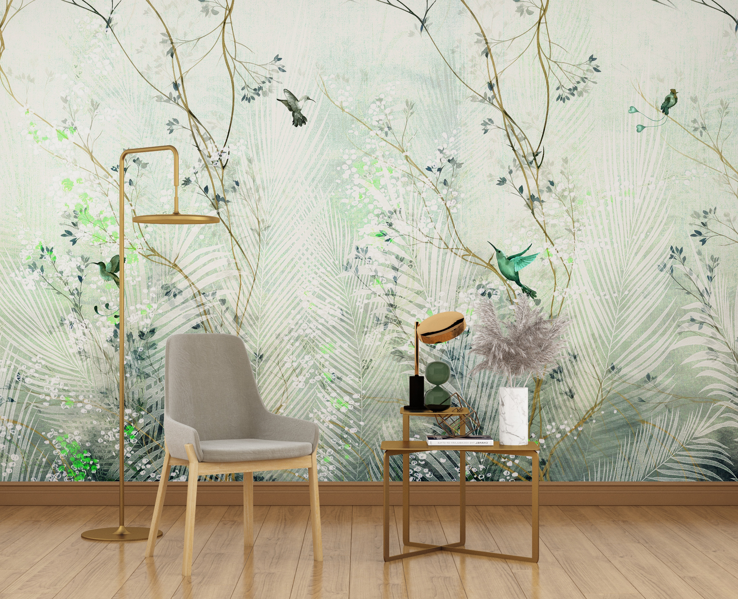 Zelený kolibřík na zdi