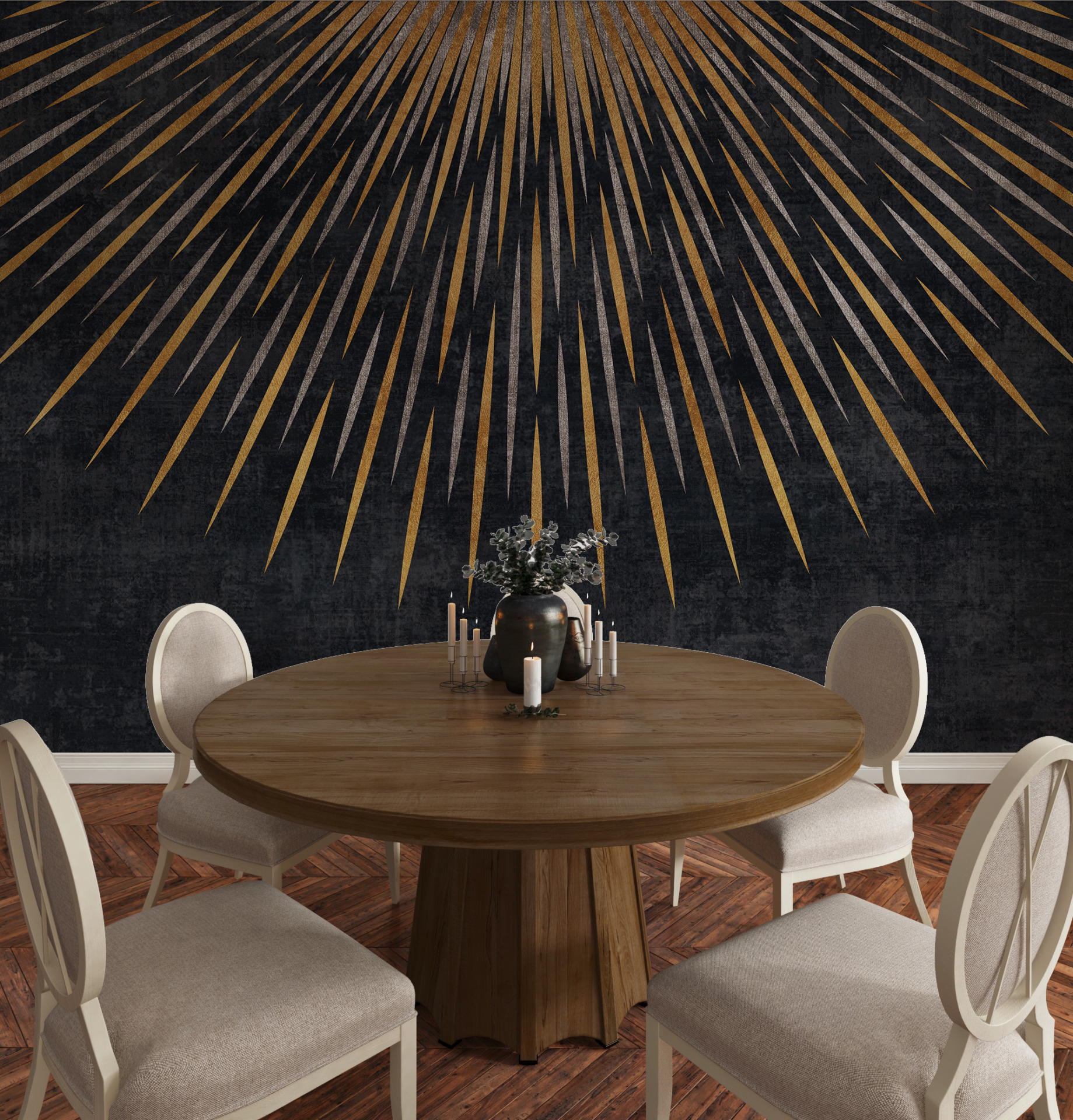 Zlaté paprsky na grafitovém pozadí na fotopapíru