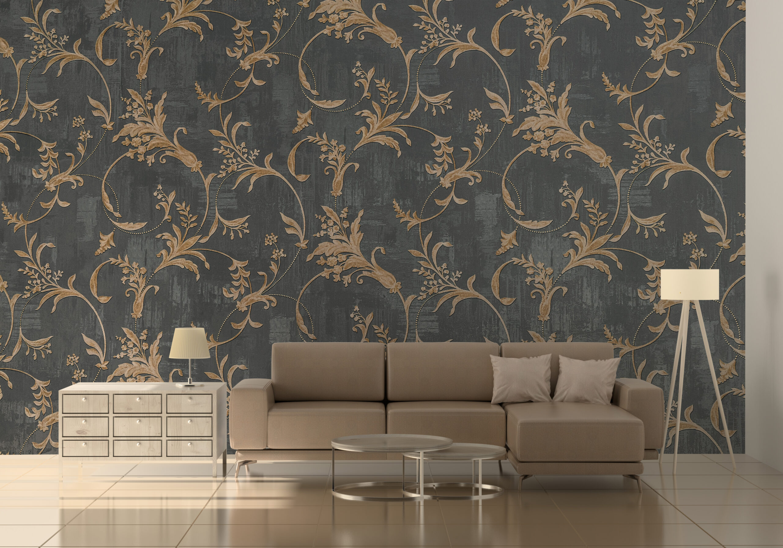 Nástěnná malba Zlatý rostlinný motiv