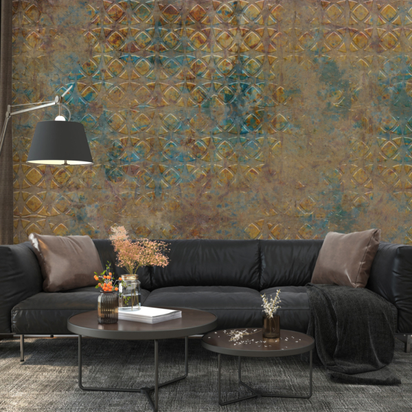 Nástěnná žlutá a modrá mozaika