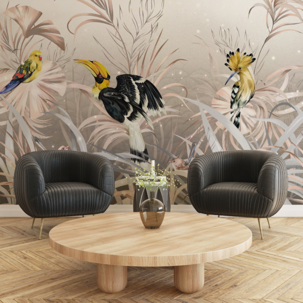 Nástěnná malba žlutých ptáků