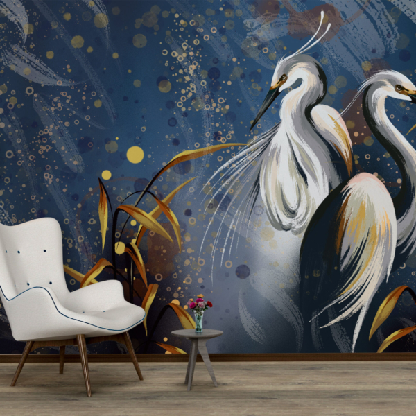 Tapety jeřáby na námořnicky modrém pozadí