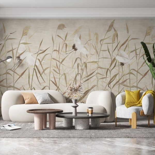 Nástěnní jeřábi mezi travinami