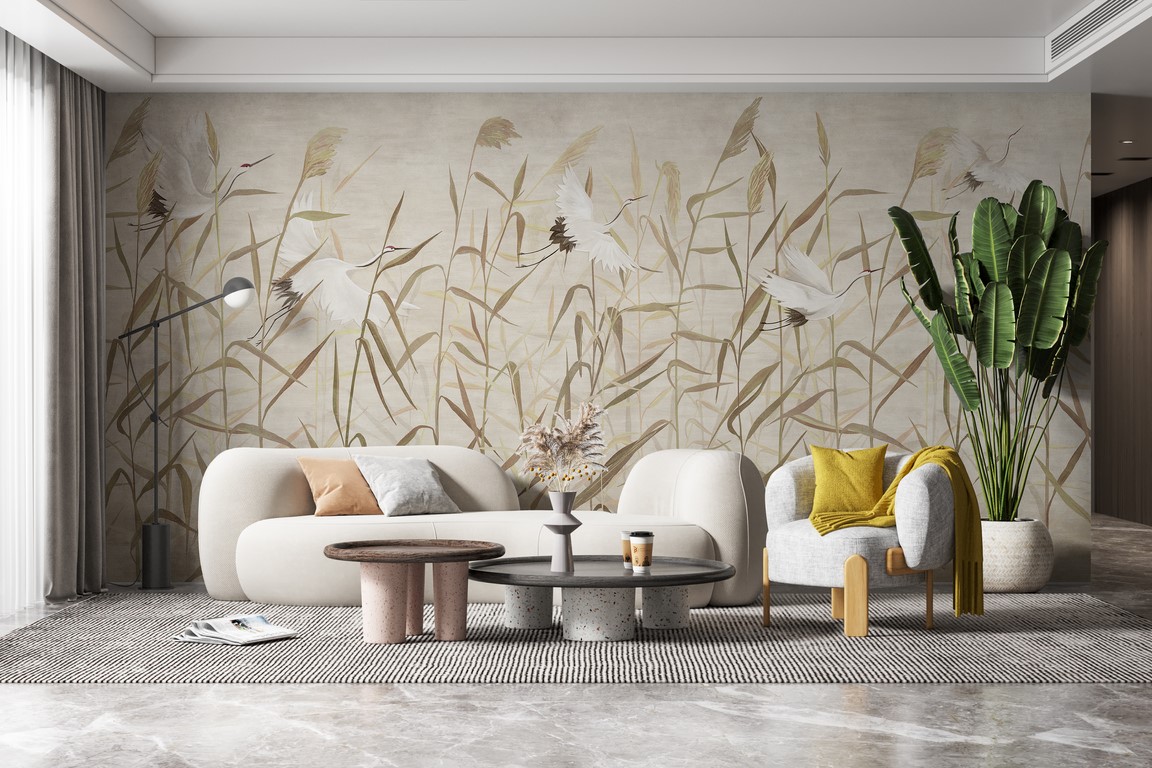 Nástěnní jeřábi mezi travinami