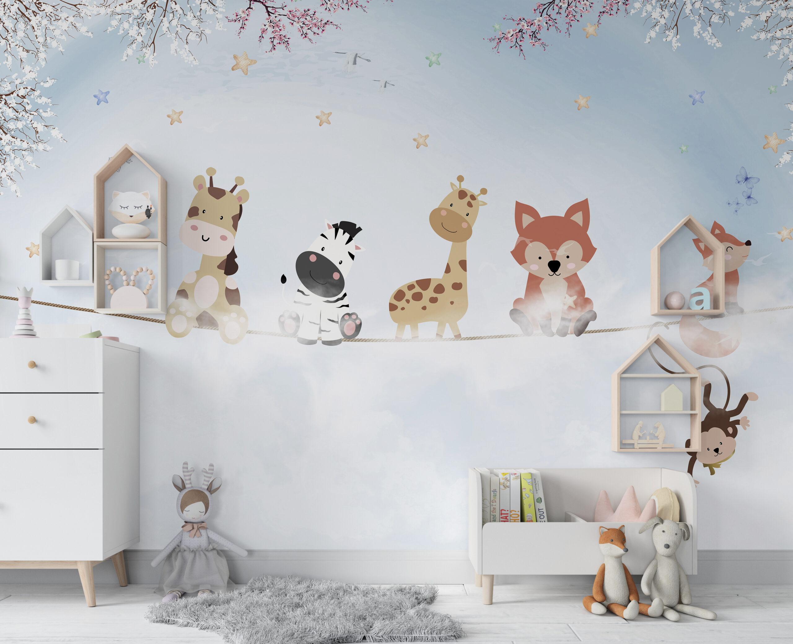 Nástěnná malba zvířat na laně