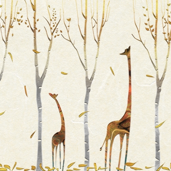 Nástěnná malba žiraf mezi stromy