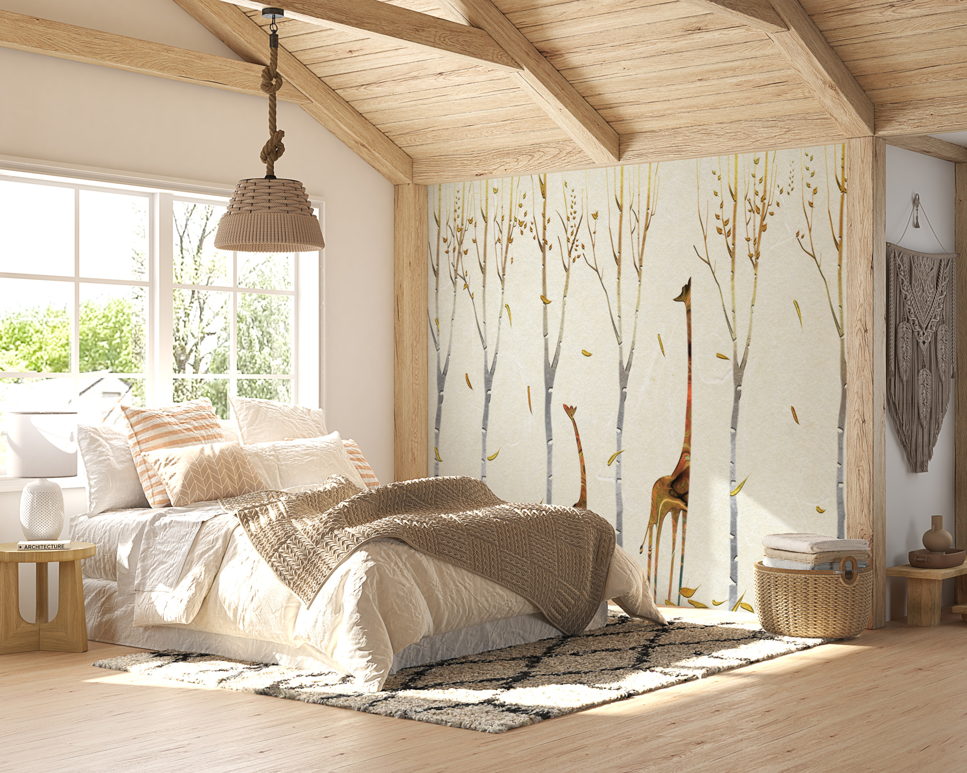 Nástěnná malba žiraf mezi stromy