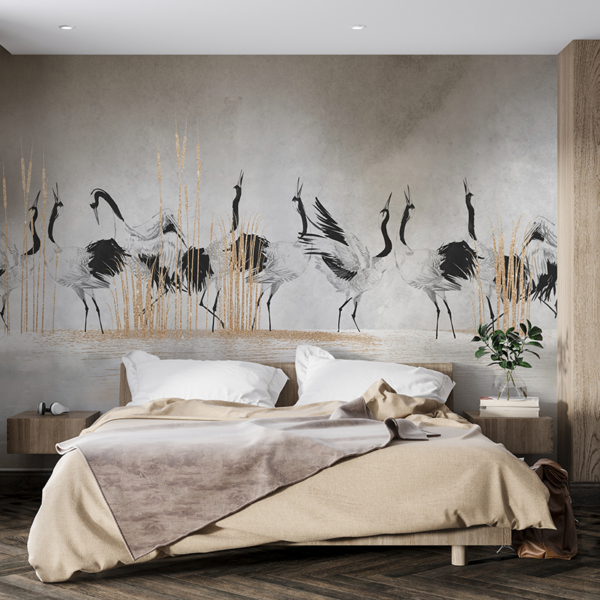 Nástěnná malba Jeřábi na námluvách