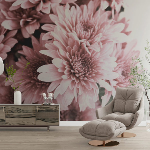 Růžová květinová nástěnná malba