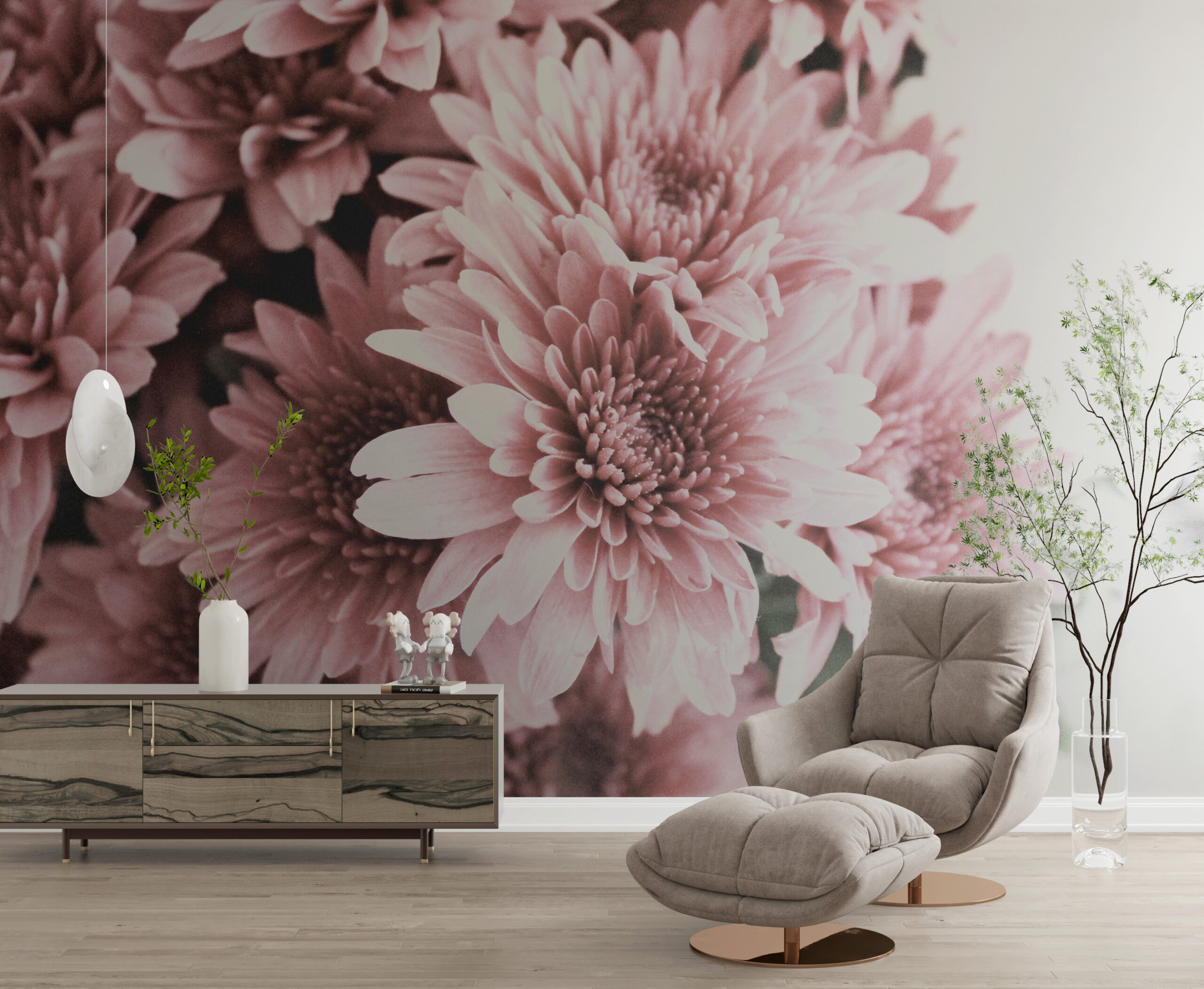 Růžová květinová nástěnná malba