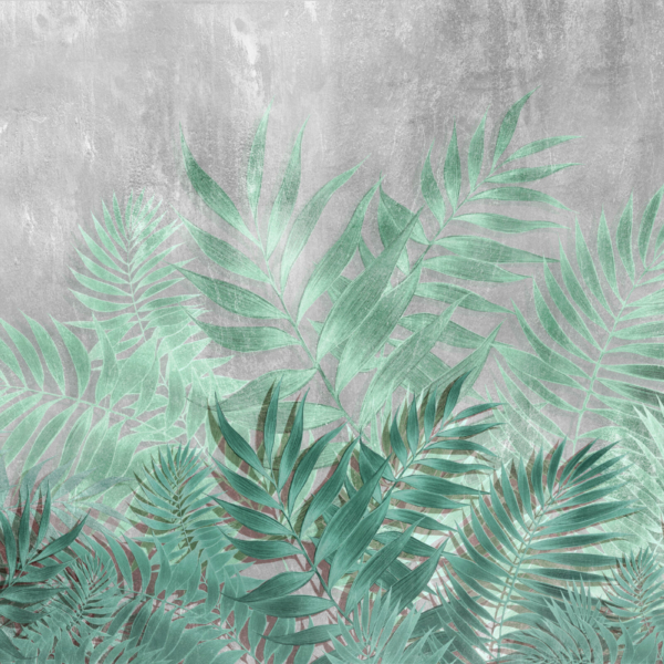 Nástěnná malba Tropické listy v šedé barvě