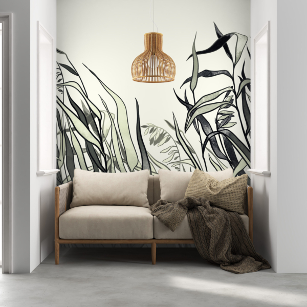 Nástěnná malba Tmavé listy na světlém pozadí